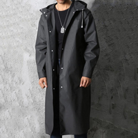 Long Waterproof Men's Raincoat with Hood - Titan-Black-S-State of Style