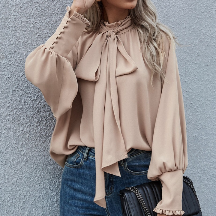 Loose Falling Formal Women's Blouse - Mira-Khaki-XS-State of Style