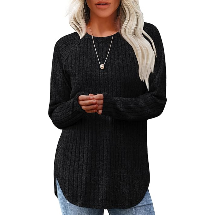 Loose Fit Crew Neck Sweater Tunic - Barbara-Black-S-State of Style