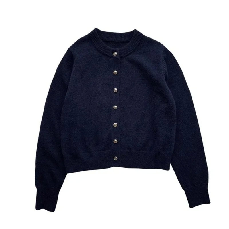 Loose Knit Women's Cardigan with Round Neck - Sophie-Black-S-State of Style