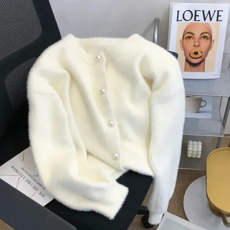 Loose Knit Women's Cardigan with Round Neck - Sophie-White-S-State of Style