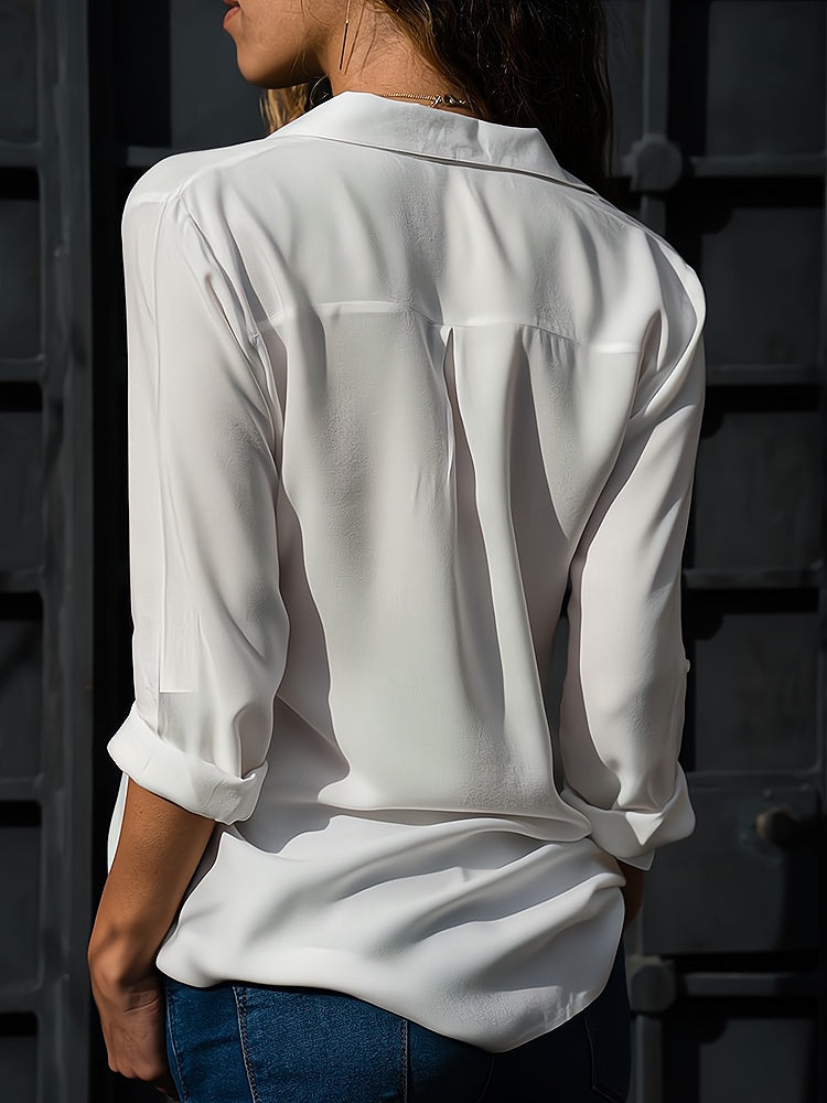 Loose ladies' blouse with button placket – Isabella-Gray-S-State of Style