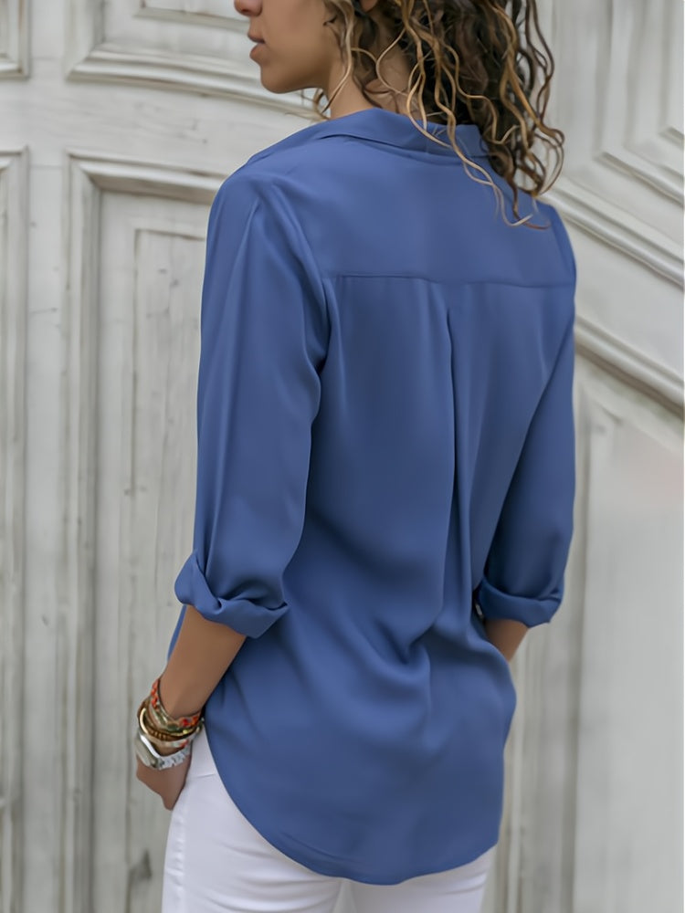 Loose ladies' blouse with button placket – Isabella-Gray-S-State of Style