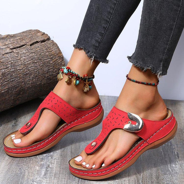 Lotte - Orthopedische Elegante Grijze Sandalen-Rood-34-State of Style