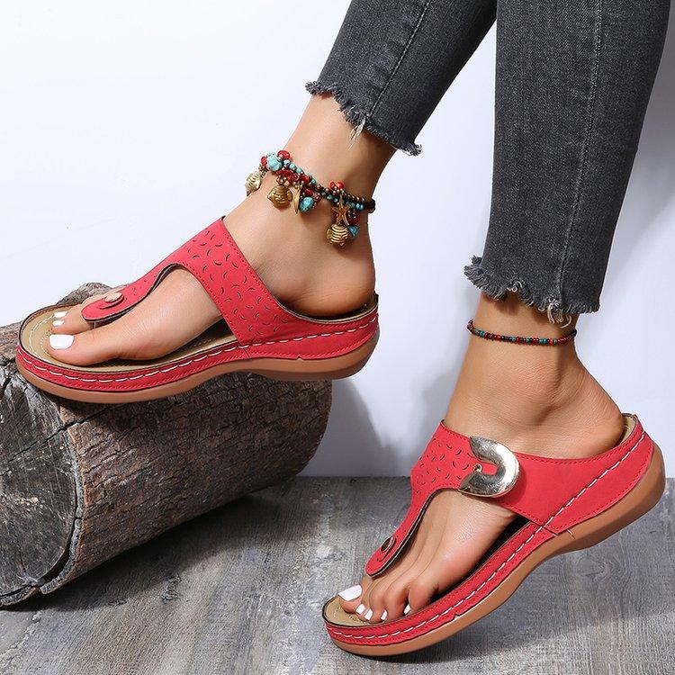 Lotte - Orthopedische Elegante Grijze Sandalen-Rood-34-State of Style
