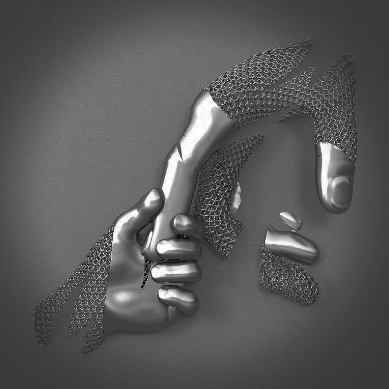 Love Canvas with Metal Figure - AmorArte-Silver grey (No frame)-Holding hands-30 cm x 40 cm-State of Style