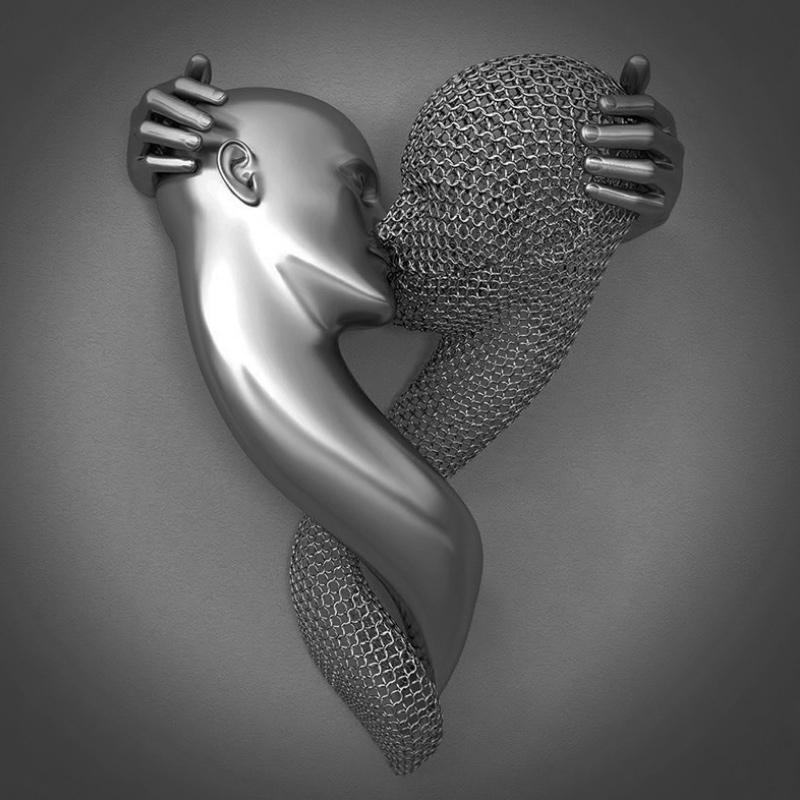 Love Canvas with Metal Figure - AmorArte-Silver grey (No frame)-Kiss of love-30 cm x 40 cm-State of Style