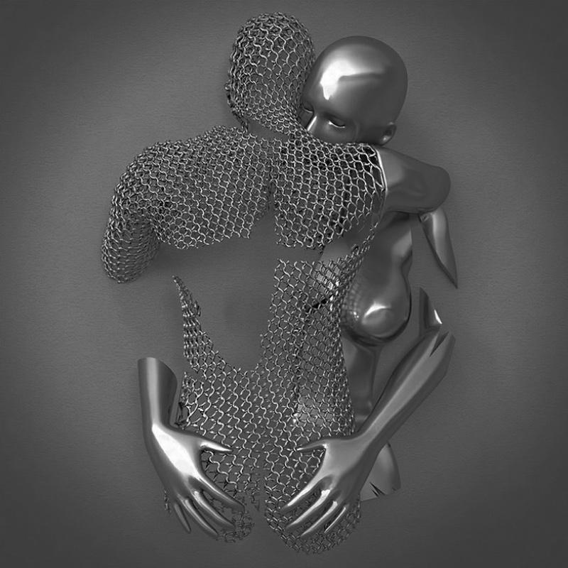 Love Canvas with Metal Figure - AmorArte-Silver grey (No frame)-Loving embrace-30 cm x 40 cm-State of Style