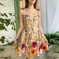 Lovely Dress with Floral Embroidery and Straps - Lilac-Apricot-XS-State of Style