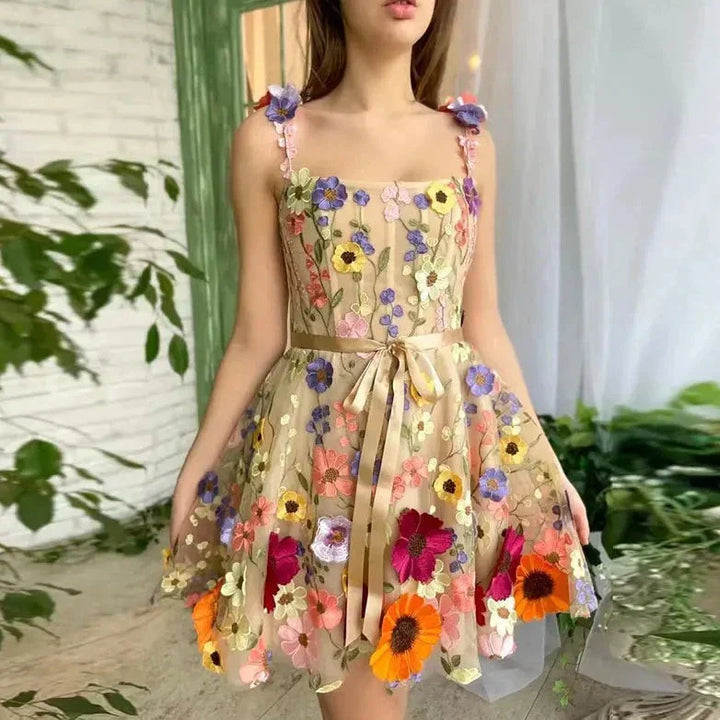 Lovely Dress with Floral Embroidery and Straps - Lilac-Apricot-XS-State of Style
