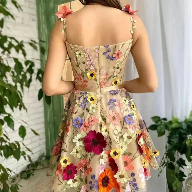 Lovely Dress with Floral Embroidery and Straps - Lilac-Apricot-XS-State of Style