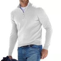 Luca Belloni Merino V-Neck Jumper with Zip-White-S-State of Style