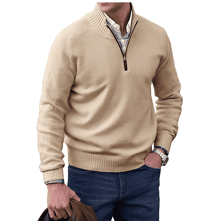 Lucas Luxe Cashmere Zip Men's Jumper-Brown-XS-State of Style