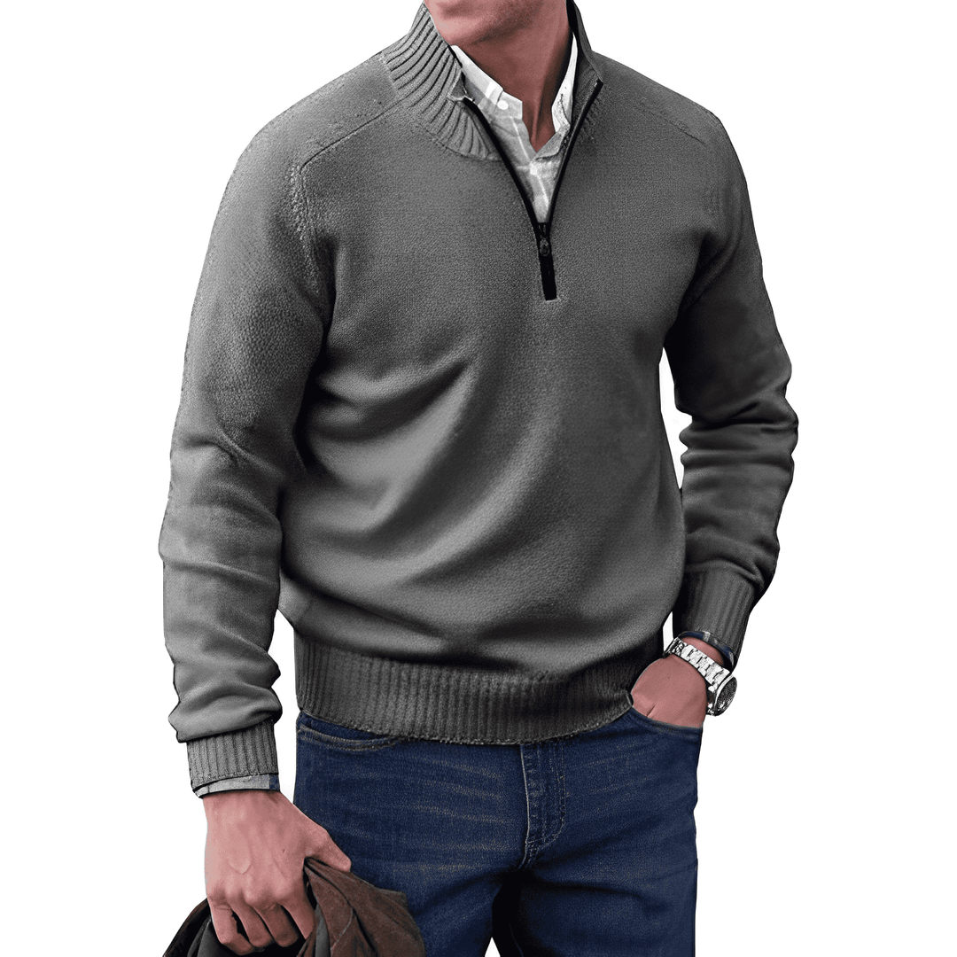 Lucas Luxe Cashmere Zip Men's Jumper-Dark Grey-XS-State of Style