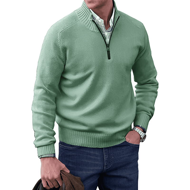 Lucas Luxe Cashmere Zip Men's Jumper-Green-XS-State of Style