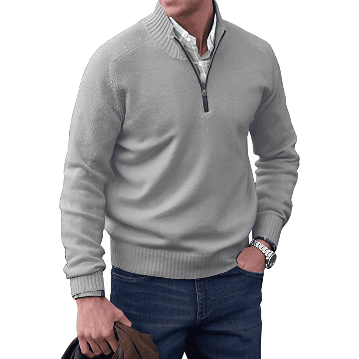 Lucas Luxe Cashmere Zip Men's Jumper-Light Grey-XS-State of Style