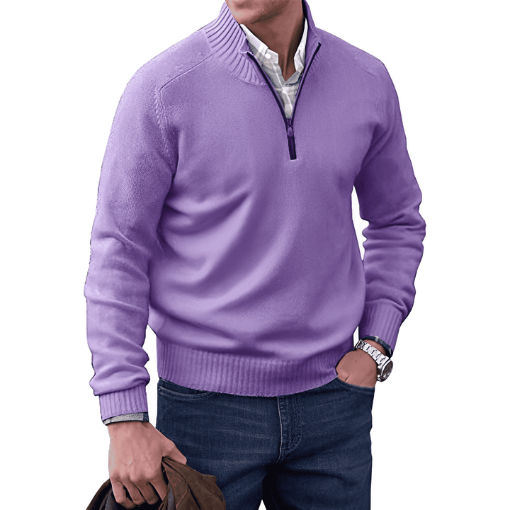 Lucas Luxe Cashmere Zip Men's Jumper-Purple-XS-State of Style