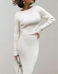 Lucy - 2-piece set of ribbed knitted sweater and slim fit skirt-2XS-White-State of Style