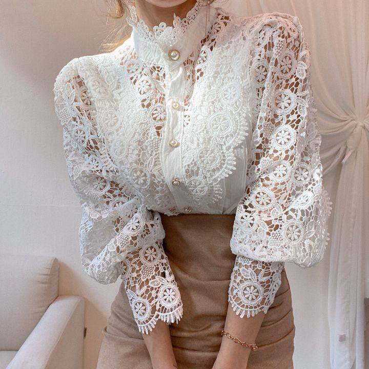 Lucy Lace Blouse | Classic, Elegant & Timeless Wardrobe Essential-Apricot-S-State of Style