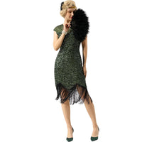 Luisa 1920s Sequin and Fringe Dress | Glamorous Vintage Style-Black-S-State of Style