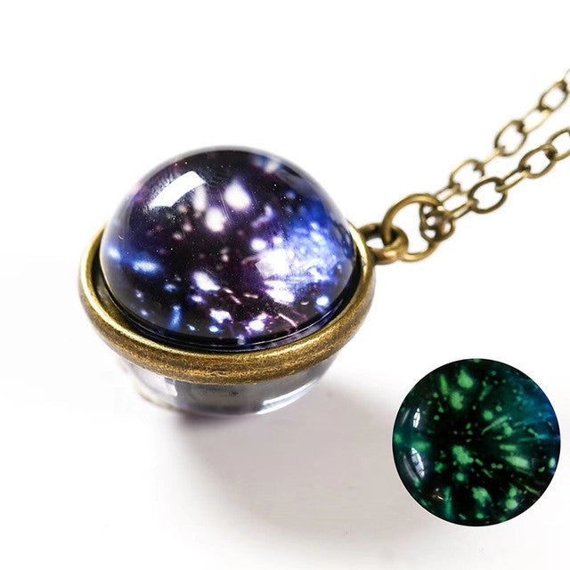 Luminous Glass Orb Pendant Necklace with Stainless Steel Chain-Blue Pink-State of Style