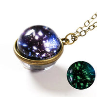 Luminous Glass Orb Pendant Necklace with Stainless Steel Chain-Blue Pink-State of Style