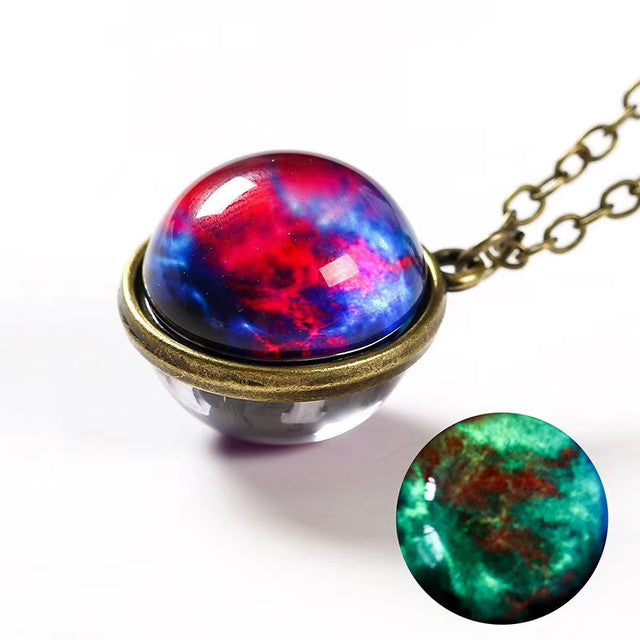 Luminous Glass Orb Pendant Necklace with Stainless Steel Chain-Blue Red-State of Style