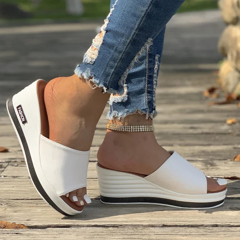 Luna - Orthopedische Elegante Zwarte Wedges-Wit-35-State of Style