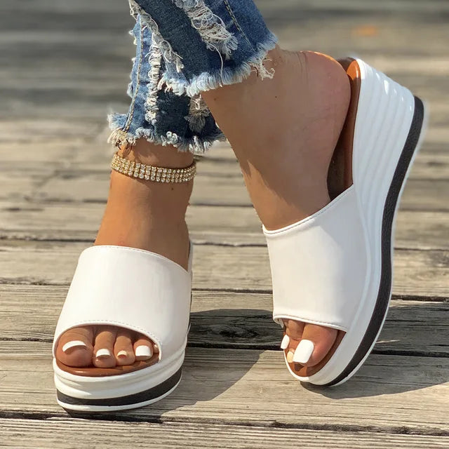 Luna - Orthopedische Elegante Zwarte Wedges-Wit-35-State of Style