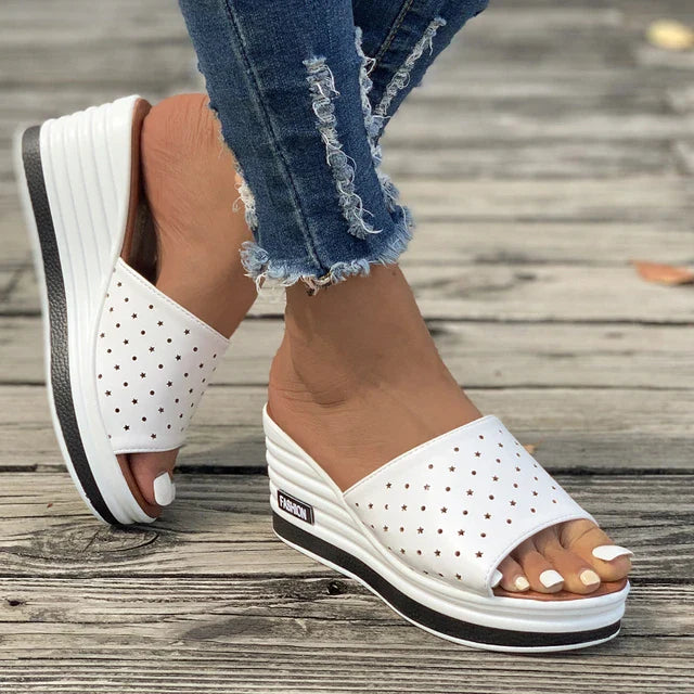 Luna - Orthopedische Elegante Zwarte Wedges-Witte holte-35-State of Style