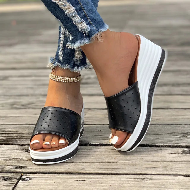 Luna - Orthopedische Elegante Zwarte Wedges-Zwart hol-35-State of Style