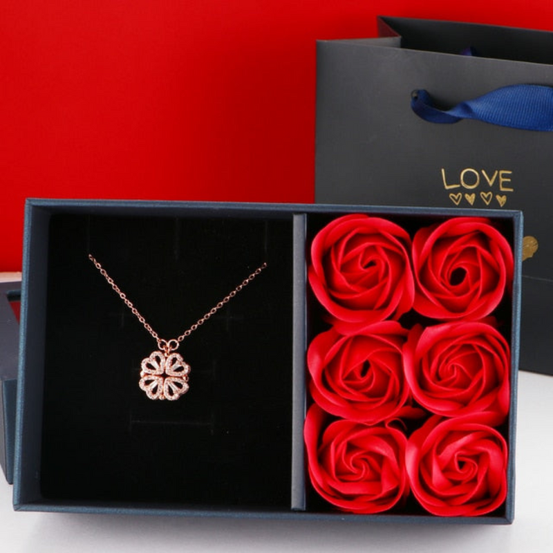 Luxe Diamond Necklace - Livia-Rose Gold with Roses-State of Style