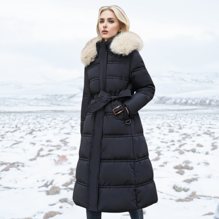 Luxe Faux Fur Winter Coat for Women - Amara-Black with Beige Collar-S-State of Style