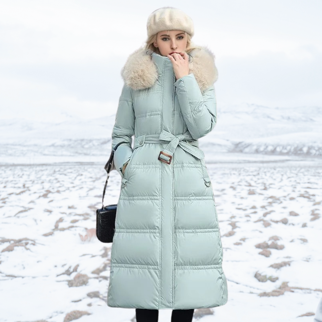 Luxe Faux Fur Winter Coat for Women - Amara-Light Blue with Beige Collar-S-State of Style