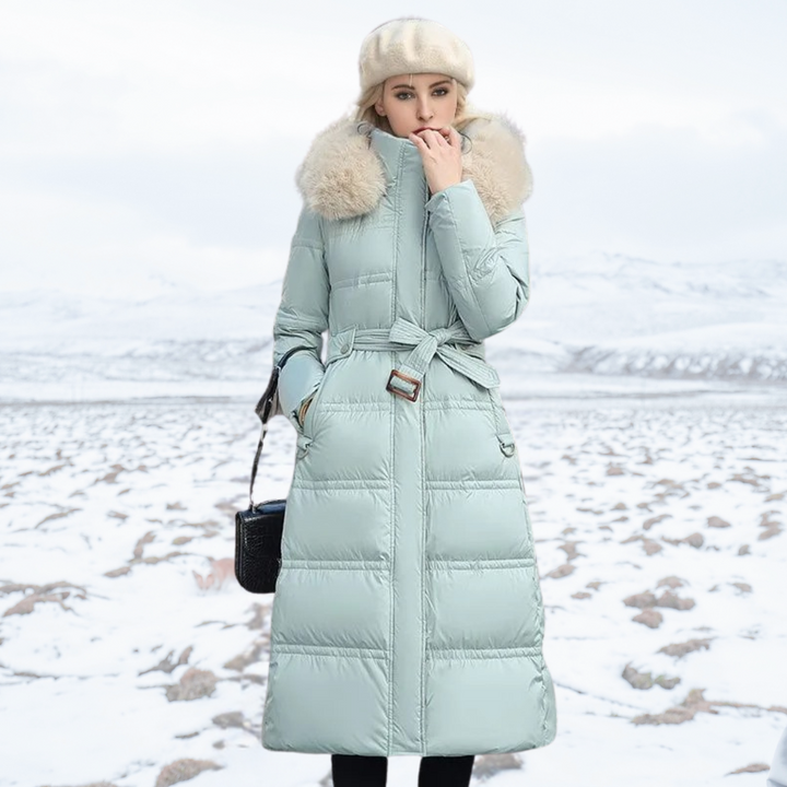 Luxe Faux Fur Winter Coat for Women - Amara-Light Blue with Beige Collar-S-State of Style