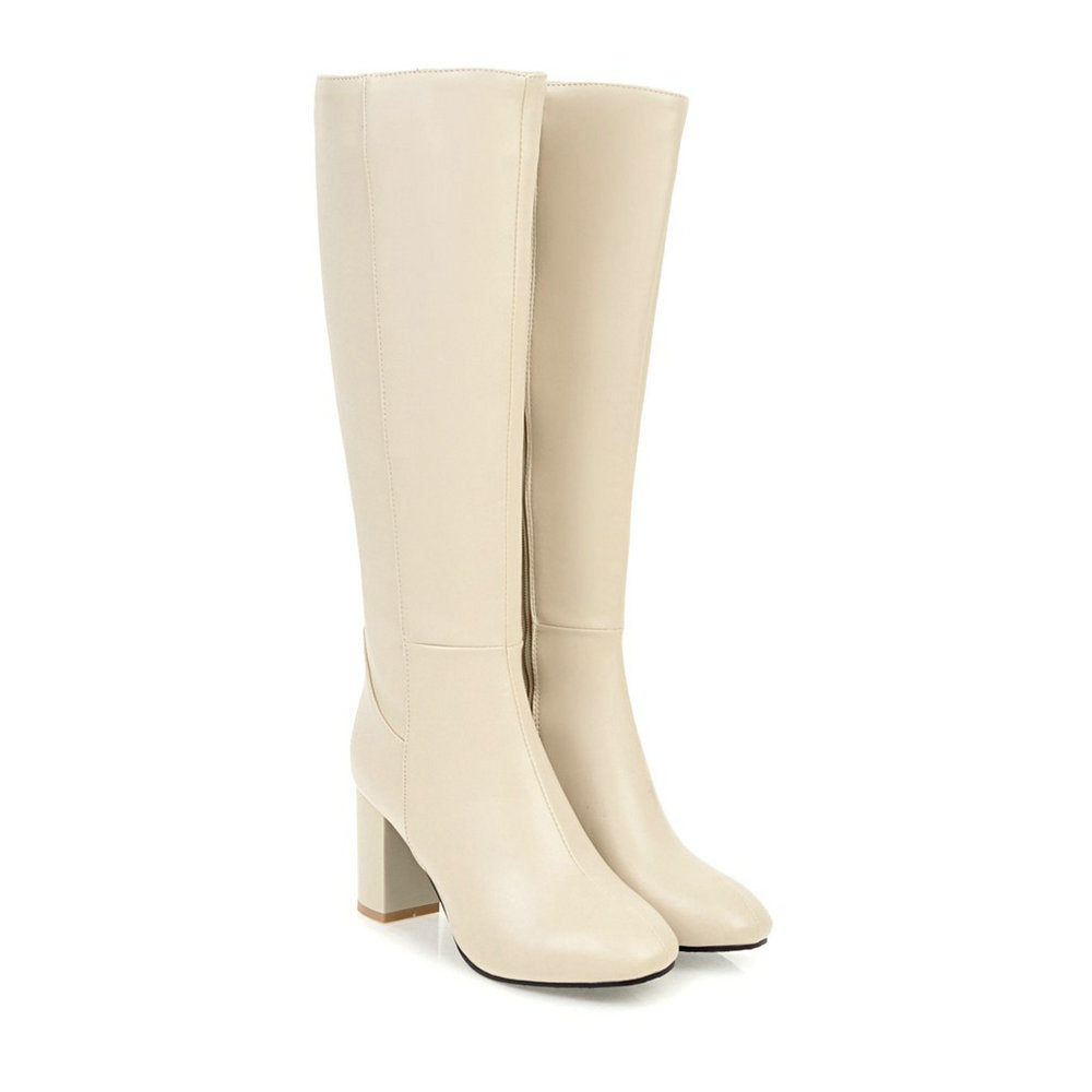 Luxe Vegan Leather Heeled Boots with Zip - Eden-Beige-4.5-State of Style