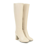 Luxe Vegan Leather Heeled Boots with Zip - Eden-Beige-4.5-State of Style