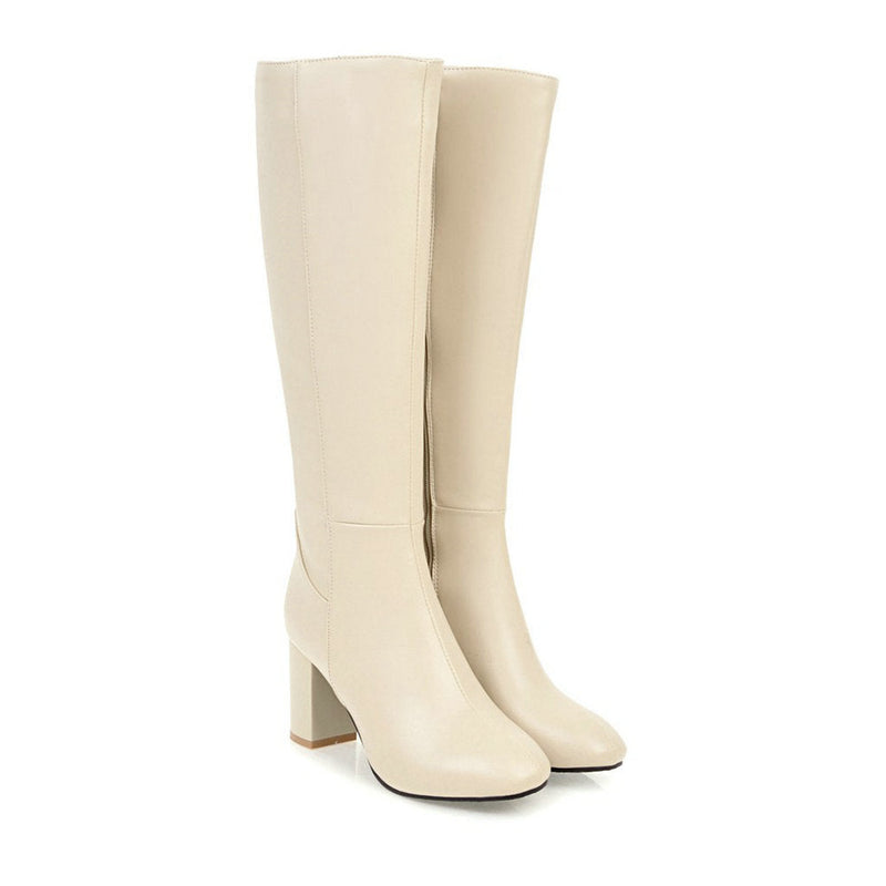 Luxe Vegan Leather Heeled Boots with Zip - Eden-Beige-4.5-State of Style