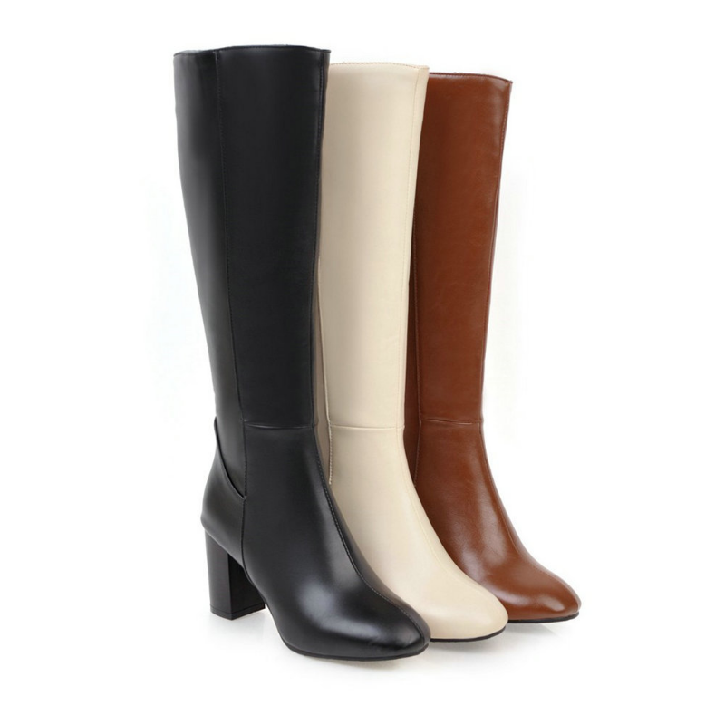 Luxe Vegan Leather Heeled Boots with Zip - Eden-Brown-4.5-State of Style