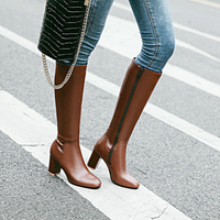 Luxe Vegan Leather Heeled Boots with Zip - Eden-Brown-4.5-State of Style