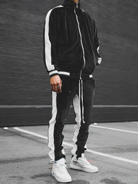 Luxe Velvet Tracksuit with Zipper for Men - Mason-Black-S-State of Style