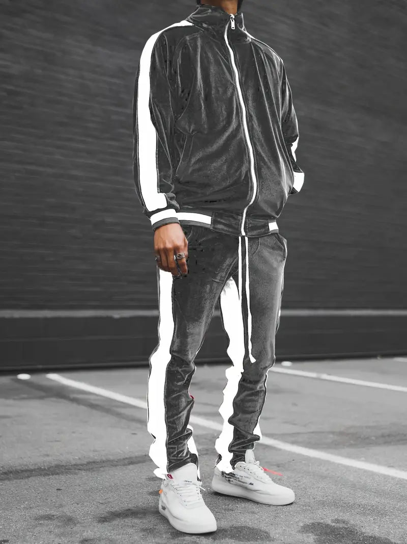Luxe Velvet Tracksuit with Zipper for Men - Mason-Grey-S-State of Style