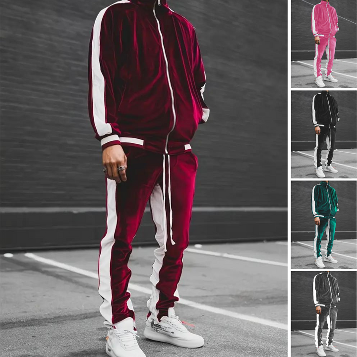Luxe Velvet Tracksuit with Zipper for Men - Mason-Royal Blue-S-State of Style