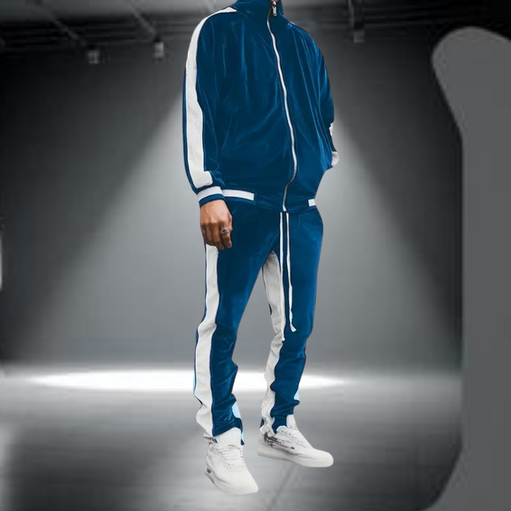 Luxe Velvet Tracksuit with Zipper for Men - Mason-Royal Blue-S-State of Style