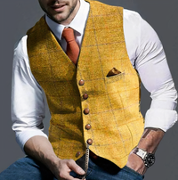 Luxurious Checked Men's Waistcoat - Edward-Yellow-S-State of Style