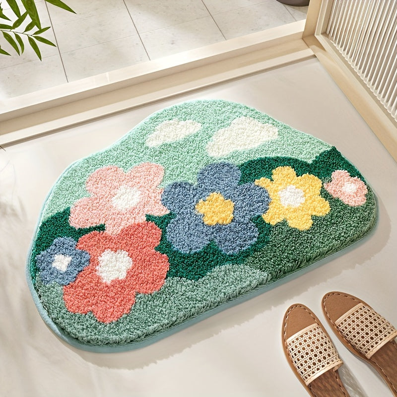 Luxury Bath Mat with Floral Pattern, Extra Soft and Absorbent - Florina-45x70CM-Happy Flower Forest-State of Style