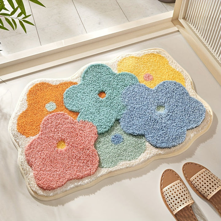 Luxury Bath Mat with Floral Pattern, Extra Soft and Absorbent - Florina-45x70CM-Happy Flower Forest-State of Style