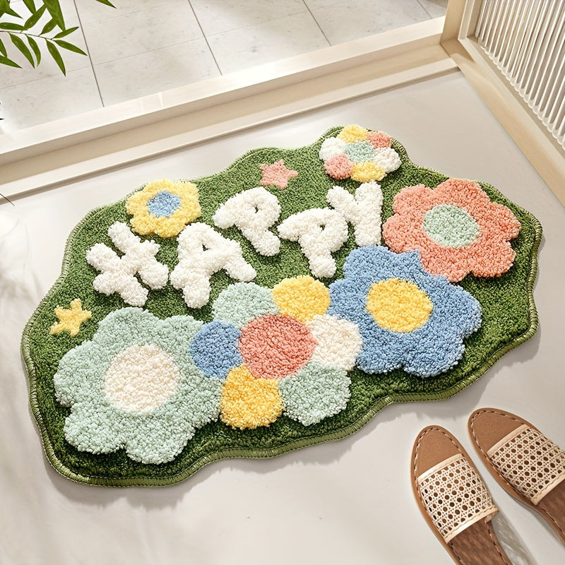 Luxury Bath Mat with Floral Pattern, Extra Soft and Absorbent - Florina-45x70CM-Happy Flower Forest-State of Style