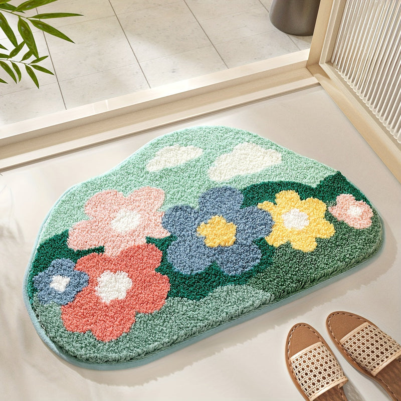 Luxury Bath Mat with Floral Pattern, Extra Soft and Absorbent - Florina-45x70CM-Spring Field Flowers-State of Style