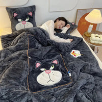 Luxury Cartoon Blanket and Cushion Set - Nomi-Single (105x145cm)-Cat-State of Style